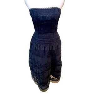 Robin Jordan black lace strapless dress with lined full skirt back zip size 2